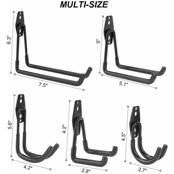 Utility Hooks Väggmonterad Verktygsställ U-Krokar för Hem Garage Förvaringsorganisatör Trädgårdsredskap Spadar Rake Barnvagn Stege Svart 8-pack