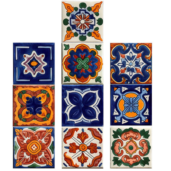 10 ark Marokkanske fliser klistremerker dekorative fliser klistremerker kjøkken selvklebende fliser klistremerker (10.00X10.00X0.10CM, flere farger)