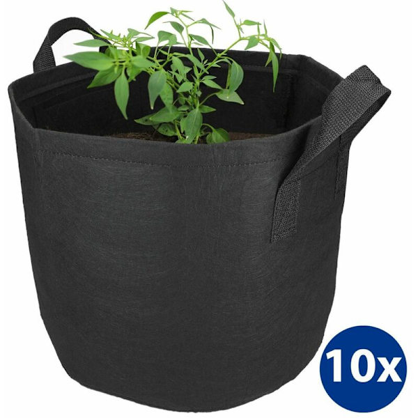 10x växtpåse växtpåse växtpåse Smart Grow Bag non-woven tyg med handtag 19 liter