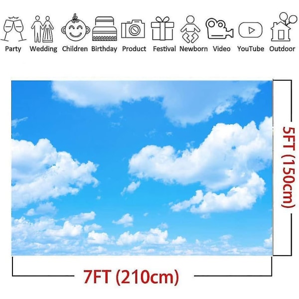 7x5ft Vinyl Fotografi Baggrunde Blå Himmel Hvide Sky Sunny Sky Foto Baggrund Baby Shower Fødselsdagsfest Studio Rekvisitter Bås Banner