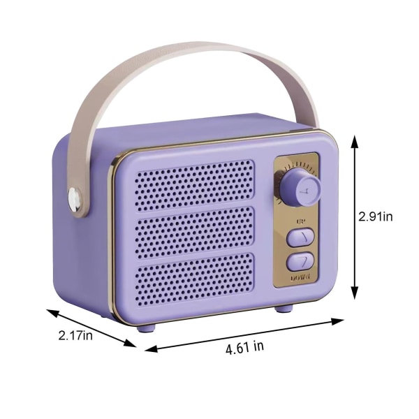 Design av retro trådlös Bluetooth-högtalare, Mini utomhus bekväm bärbar liten högtalare (Bluetooth/TF/AUX/USB) 20240788（Lila）