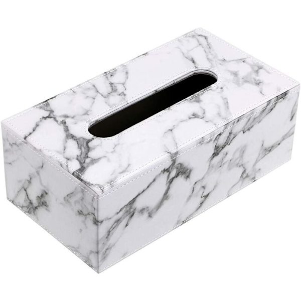 Rektangulär PU-läderdispenser för hem, kontor, surfplatta (vit marmor) 24x12x9cm
