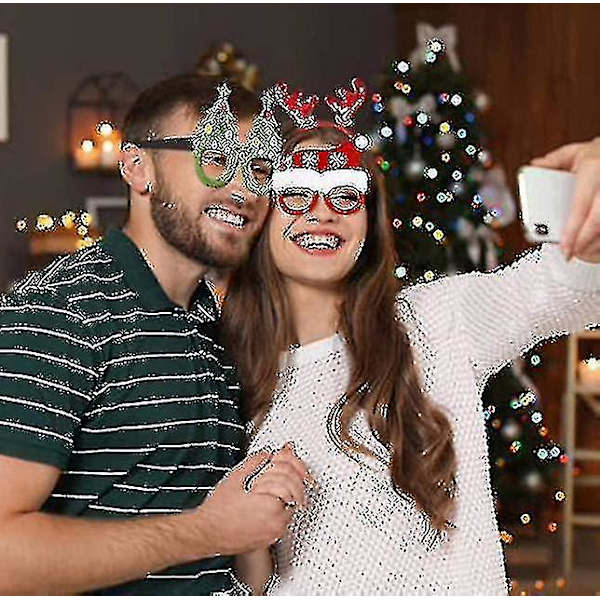 4 stk. julebrilleglass og pannebånd søte dekorasjonstilbehør julefest gaveeske