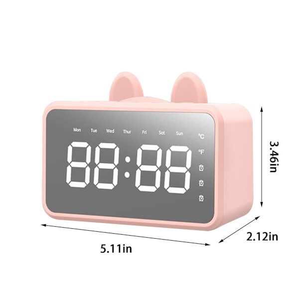 Bärbar högtalare med digital klocka Bluetooth-högtalare med USB-laddning Bluetooth V5.0 Även & AUX-kabel（Rosa）