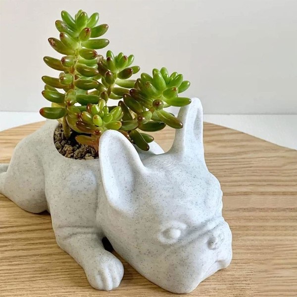 Hartsformad hundkruka i harts för suckulenter, minikruka i form av fransk bulldog, söt bonsai-blomkruka (stor)