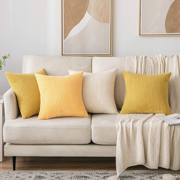 Set med 2 dekorativa kordflöjlskuddfodral Mjuk randig fyrkantig prydnadskuddfodral Vår soffa Soffa sovrumsstol Bil 18x18 tum J
