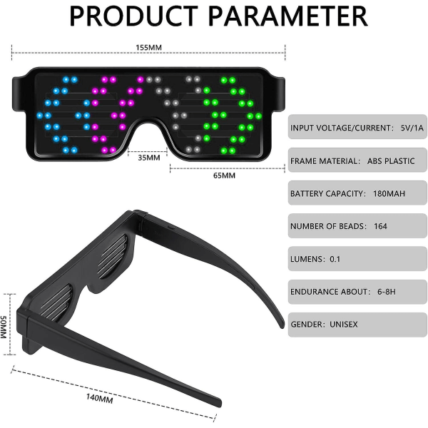 Led-valot lasit, 8 valokuviota, Cyberpunk-valot lasit Futuristic-lasit, Usb-ladattavat Led-lasit Raveihin, Cosplayhin ja juhliin