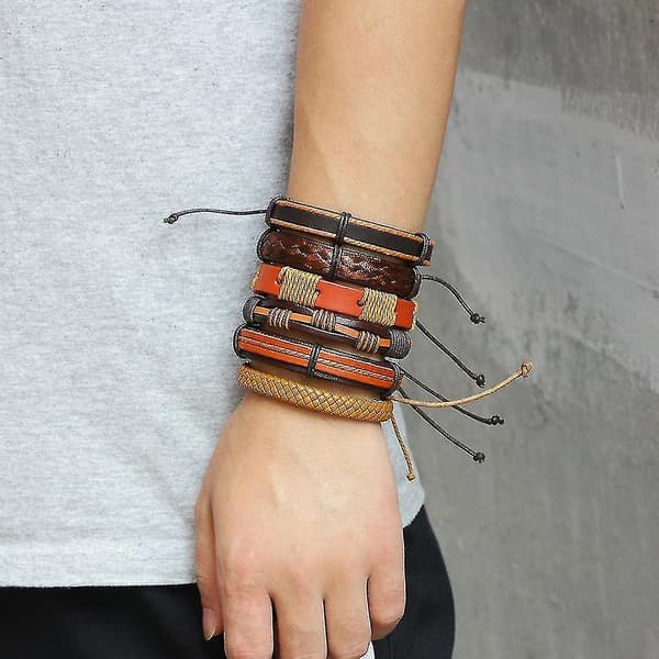 6 st/lot Retro Flätad Läderarmband