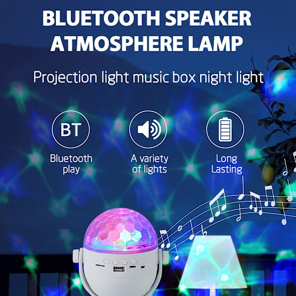 Bluetooth-högtalare Starrys projektionsljus scenhimmel ljudsystem drömsk fest scenljus utomhus projektionsljus 20240640 (vit)