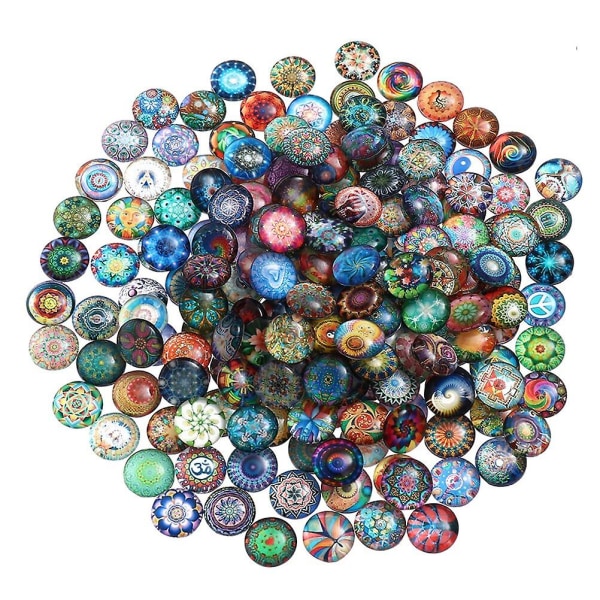 100 stykker 14 mm blandet rund mosaikhåndværk Glasmosaikartikler til smykkefremstilling (størrelse 3, farve)