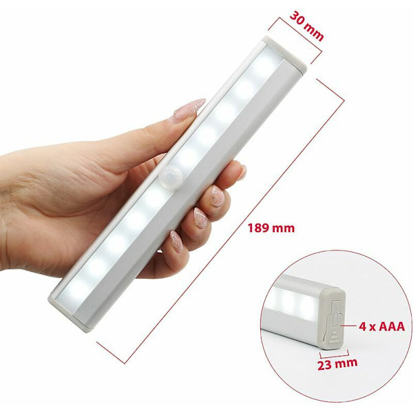 Set med 2 LED-nattlampor med rörelsesensor, skåpsbelysning, LED-tejp, självhäftande, drivs av AAA-batterier (ingår ej), aluminiumfinish
