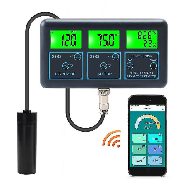 Wifi Tuya Smart Monitor Fisk Tank Akvarium Pool Online Vattenmätare Ph Orp Ppm Fuktighetstestare Eu Pl