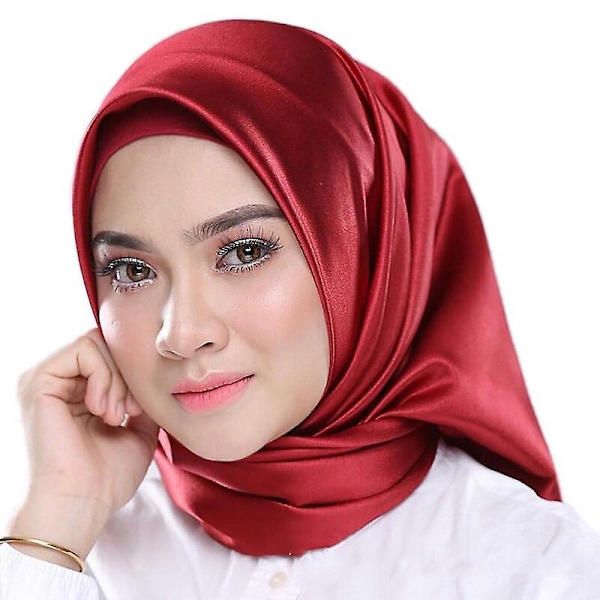 Enkel bubbla chiffong sjal hijab wrap kvinnor print shawls pannband muslimska hijabs kvinnliga sjalar lång sjal turbanet huvudduk（En，Vinröd）
