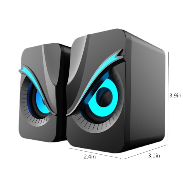 Ljusutsändande datorhögtalare USB mobiltelefon bärbar dator skrivbord minihögtalare Hifi stereoljud kabel subwoofer datorljud 2 st (svart)