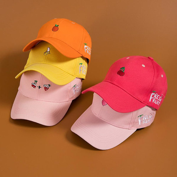 Baseballkeps, mjuk baseballkeps tecknad broderad twill bomullskeps herr damer lättvikts hopfällbar sommar utomhus solskydd (Cherry+