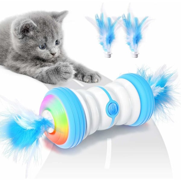 Elektrisk kattleksak Interaktiv automatisk självroterande smarta kattleksaker fjäder med USB uppladdningsbara och färgglada LED-lampor kattleksaker
