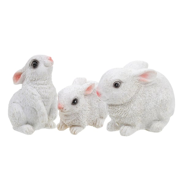 3-paks miniatyr kaninpynt Harpiks påskehare ornamenter Søte dyrepynt (6X4,5X4CM, hvit)