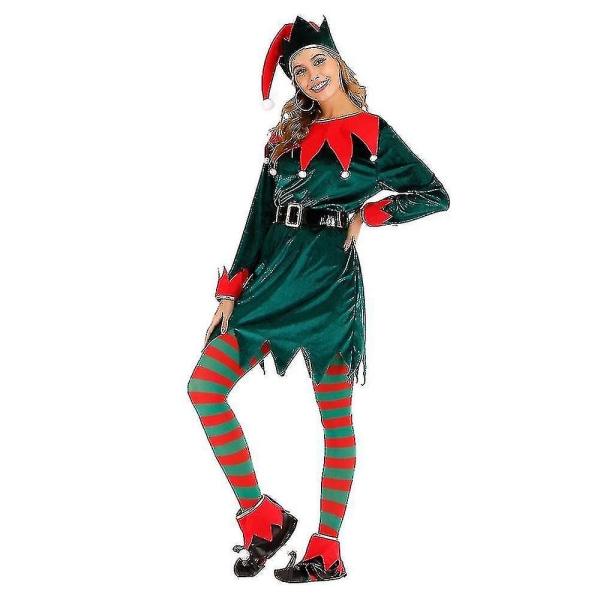 Deluxe Santa Claus Helper Cosplay Naisten mekko Vihreä joulutonttu puku aikuisille joulutyöpaja uudenvuoden asut (L, miehet)