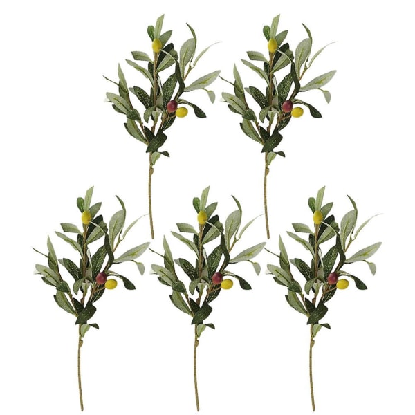 5-delad set falska olivblad och fruktgrenar, konstgjorda olivkvistar blomsterarrangemang (36X15CM, grön)