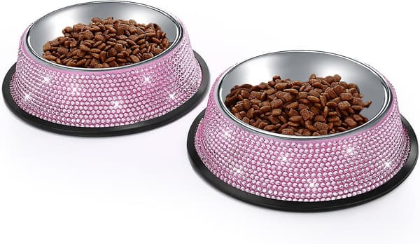 Skinnende Rhinestone Rustfrit Stål Kæledyrsskål Hunde- og Kattefoder