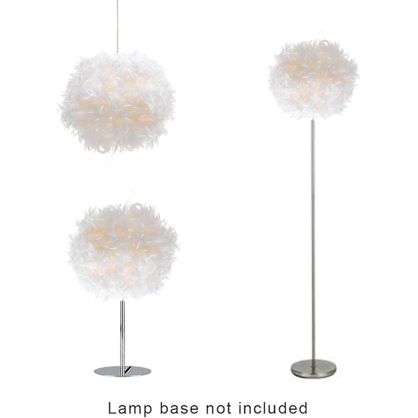 Hvid fjerloftlampe, ikke-elektrisk lampeskærm, reducerende ring til ophængning, til stue, spisestue, 30 cm