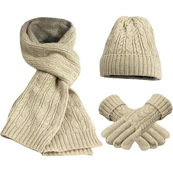 Damhalsduk mössa handskar set Varm vintermössa snömössa handskar set-Khaki