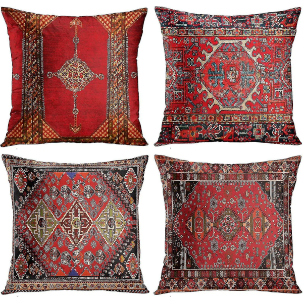 Dww-4 delar set vintage röd blommig turkisk persisk cover Linne Kuddfodral Hemkudde Cover Geometrisk Persisk Kilim Heminredning 4 delar