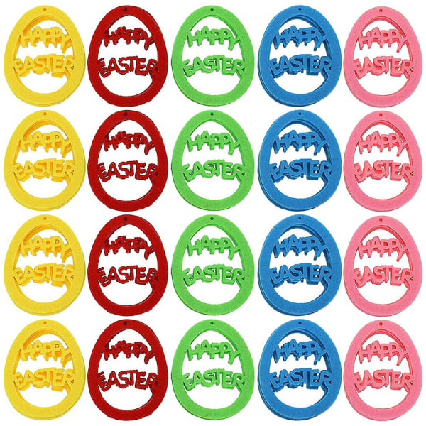 Pakke med 20 Smukke ægformede påskedørdekorationer Filtpåskepynt feriedørpynt (8X5 cm, assorterede farver)