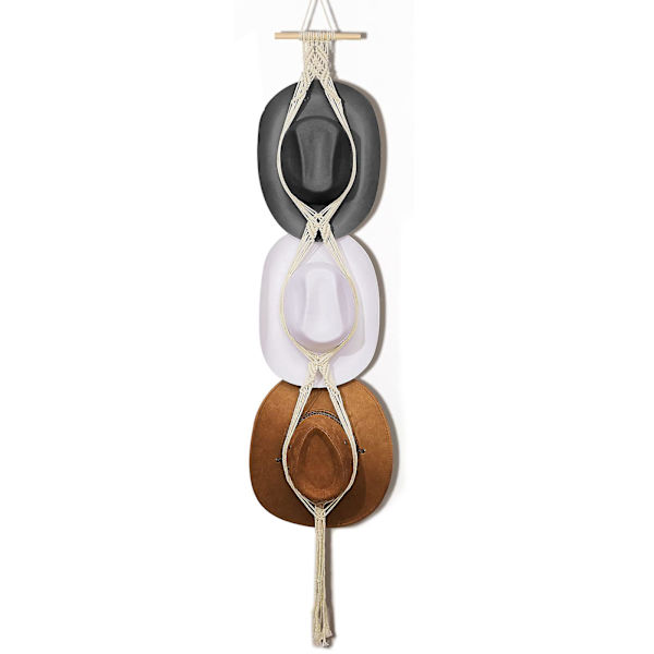 Macrame hattgalgar hatt hållare för vägg bohemisk kvinnor hatt rack hatt arrangör för vägg hängande hatt rack dekorativ kepshållare för bred brätte keps