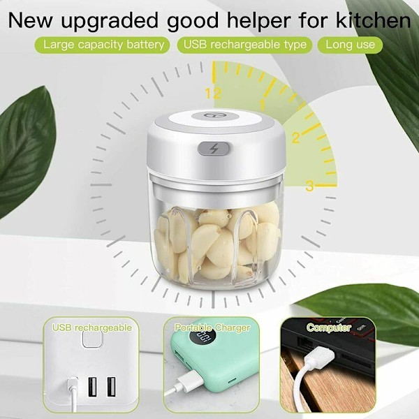 Mini Mixer Blender Elektrisk Hackare Liten Mixer Vitlökspress Hackare Grönsakshackare Lök Vitlöksskärare, Multi-Hackare för Kött, Grönsaker