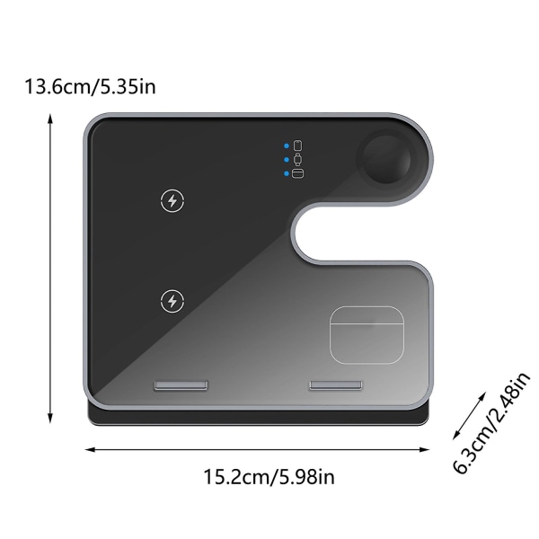 15W LED Snabb Trådlös Laddare Stativ 3 I 1 Fällbar Laddningsstation För Telefon Klocka Headset Laddning（Svart）