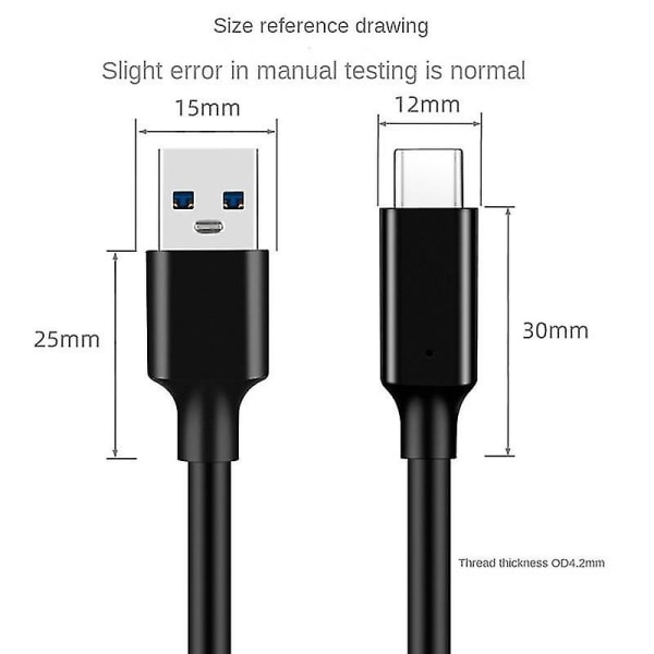 Usb3.2 10gbps Type C kaapeli USB A - Type-c 3.2 tiedonsiirtokaapeli, 1m (musta)