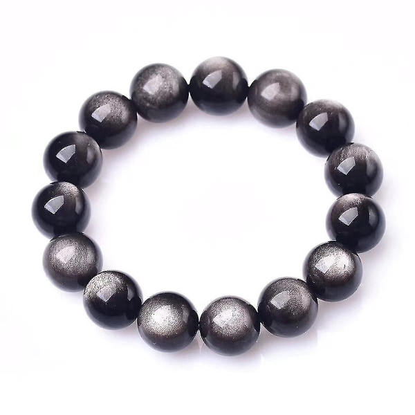 Naturlig sølv obsidian armbånd runde perler armbånd for menn