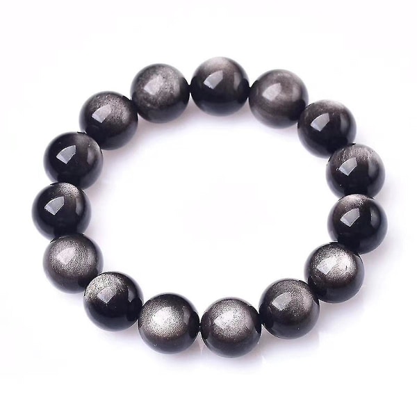 Naturlig sølv Obsidian armbånd runde perler armbånd til mænd