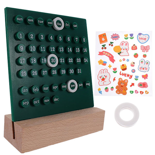 1 sett med dekorativ skrivebordskalender evigvarende kalender avtakbar kontorkalenderdekorasjon (18X13.5X3CM, grønn)