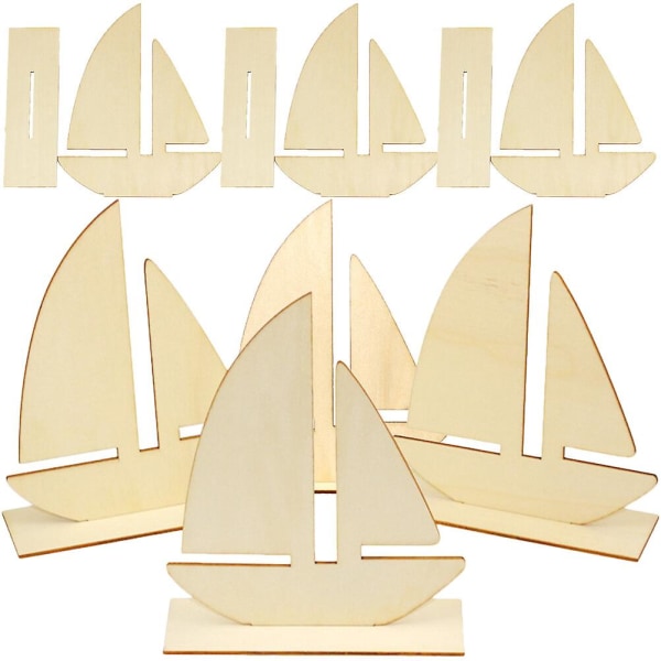 10-delat set med segelbåtsformade träspån antika trädekorationer (4,4X14,8X18CM, som visas på bilden)