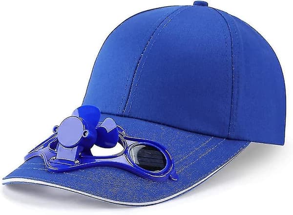 Sommer Solenergi Køleventilator Baseball Cap Solskærm, Solventilator Cap（Blå）