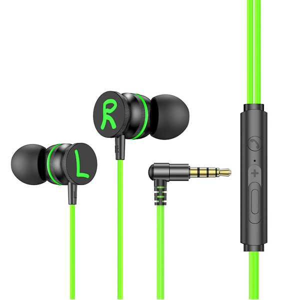 Hörlurar Hörlurar med mikrofon, brusisolerande trådbundna hörlurar, hörlurar med kraftfull kraftig basstereo（grön）
