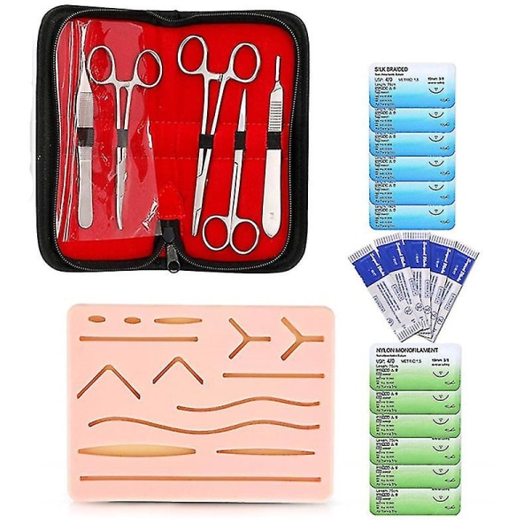 Komplet sutursæt til studerende, inklusive silikonesuturpude og suturværktøj til øvelsessuturkit (Fotofarve)