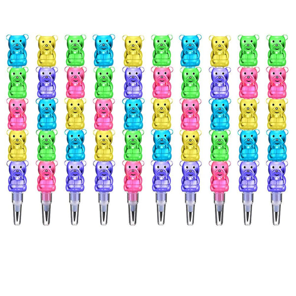 12 kpl pinoa pinottavaa muovikarhupensseliä 5-in-1 pinoamalla värilliset kynät (13X2.5CM, monivärinen)