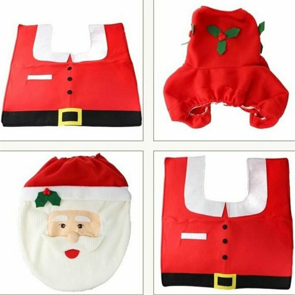 Röd tomte multi-del toalettstol med fotstöd och tanklock, set med tre tomte toaletter