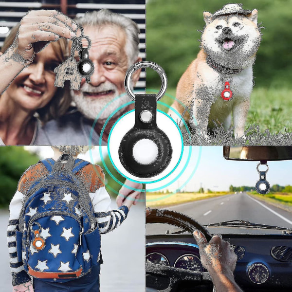 Airtag-holder i PU-læder med nøglering til Apple Airtag, 4-pak Airtags-etui-trackercover