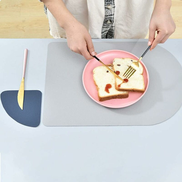 Set med 4 nordiska enkla läder värmebeständiga isolerade placemats med 2 placemats och 2 underlägg för köksbänk, matbord (blå, grå)