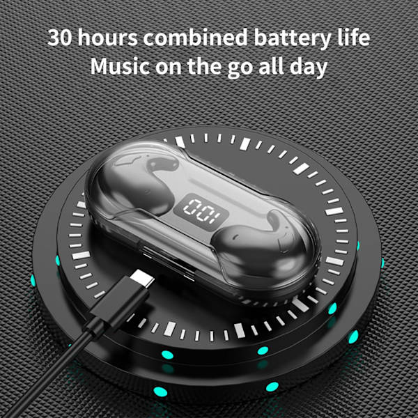 Bluetooth-headset med digital display, stor batterikapacitet, in-ear-sovande öronsnäckor, trådlöst headset med sensor, låg latens (svart)