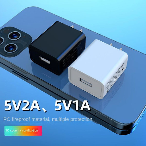 Kompatibel med USB-laddare, Fcc-certifierad och 5v2a levereras med Android-kabel (boxed), laddning av flera enheter, idealisk för resor (2 st) (svart)