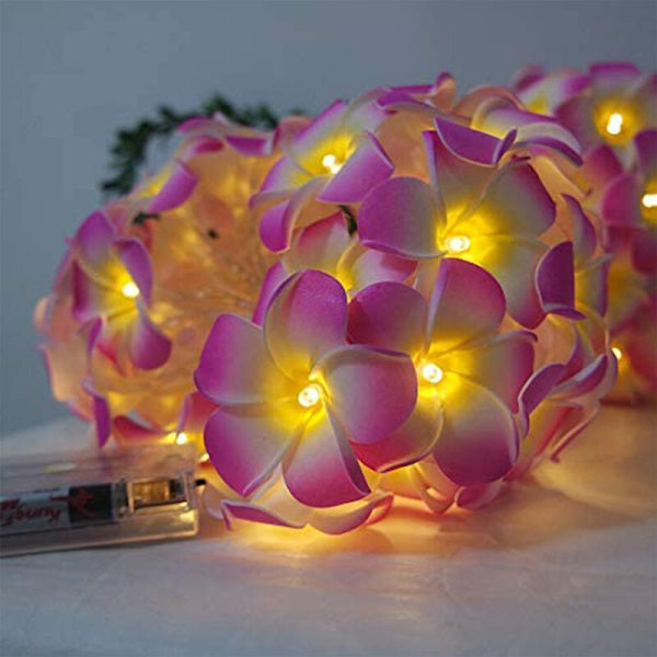 Frangipani - Konstgjorda ljusslingor, batteridrivna, för julfest, familjebröllop, strandrosa40lampor