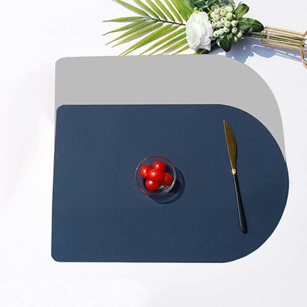 Set med 4 nordiska enkla läder värmebeständiga isolerade placemats med 2 placemats och 2 underlägg för köksbänk, matbord (blå, grå)
