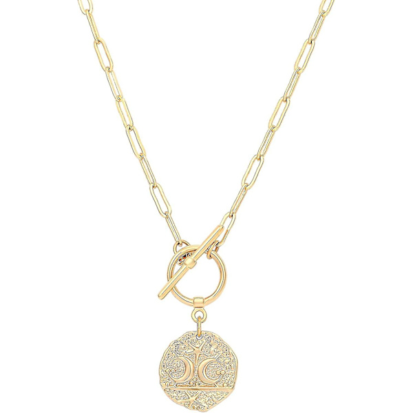 Måne og stjernemedaljon vedhæng halskæde 18k guld ovalt led kæde choker stor himmellegeme charme lagdeling smykker 20 tommer