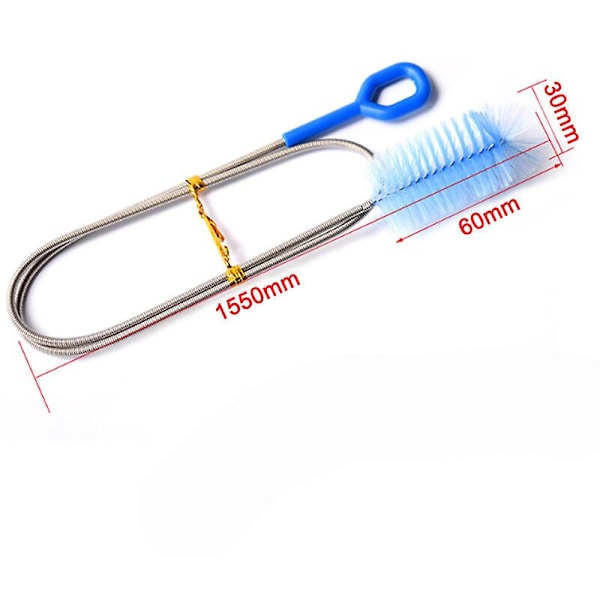 Extra lång avloppsrengöringsborste, längd 1,55 m, superflexibelt avloppsrengöringsverktyg, avloppsrengöringsborste, blå