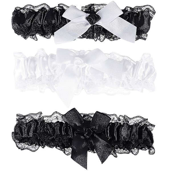 3-pak hvide strømpebånd brude lårbånd bryllup blonder strømpebånd Halloween strømpebånd brude benstropper (18.00X3.00X1.00CM, multi-farve)
